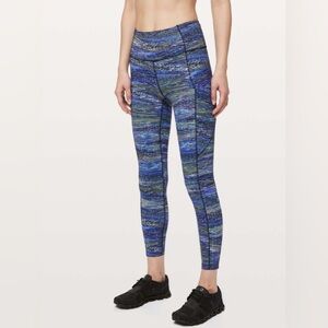 Lululemon, fast and free tight. Blue multi stripe pattern, sz 2